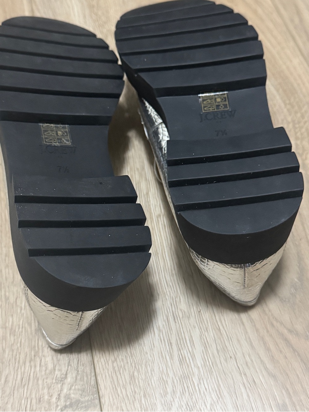 J. Crew Winona Lugsole Penny Loafers Metallic Silver Croc-Embossed Faux Leather - Picture 8 of 8